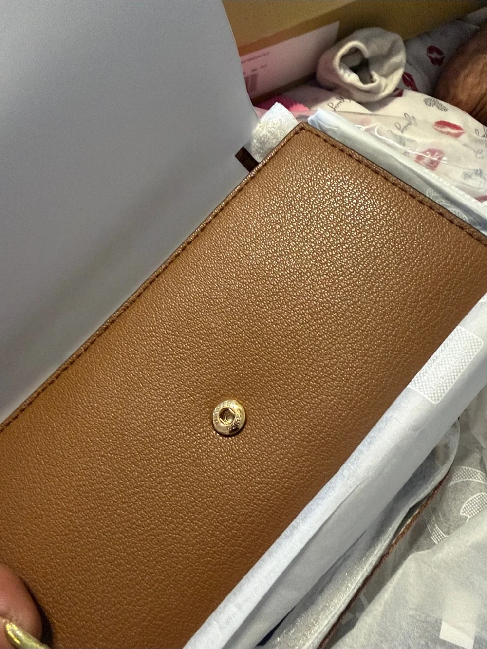 Michael Kors Cognac Pebbled Leather Continental Wallet with Gold Logo